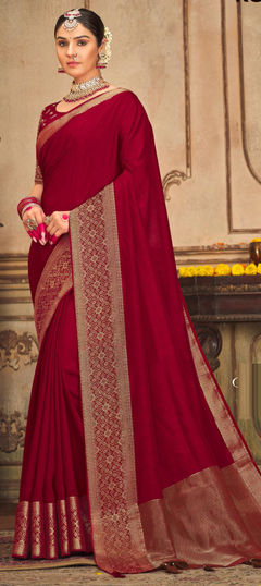 Red and Maroon color Saree in Silk fabric with Weaving, Zari work