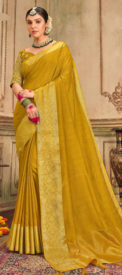 Yellow color Saree in Silk fabric with Weaving, Zari work