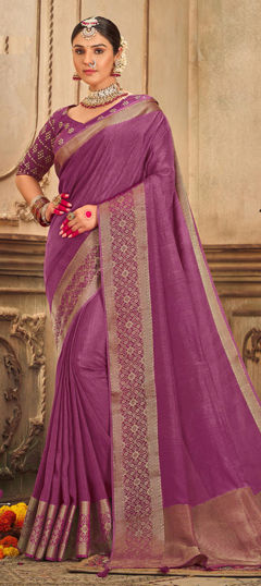 Pink and Majenta color Saree in Silk fabric with Weaving, Zari work