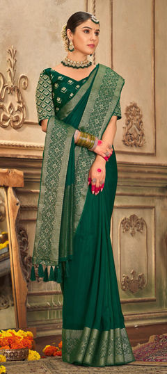 Green color Saree in Silk fabric with Weaving, Zari work
