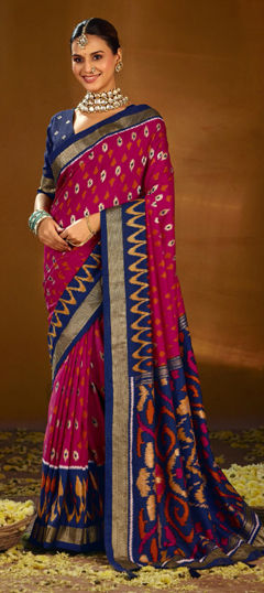 Pink and Majenta color Saree in Art Silk fabric with Weaving work