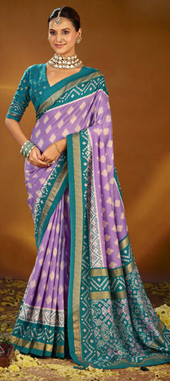 Purple and Violet color Saree in Art Silk fabric with Weaving work