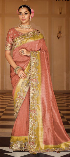 Pink and Majenta color Saree in Silk fabric with Embroidered, Resham, Sequence, Thread work