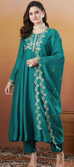 Blue color Salwar Kameez in Art Silk fabric with Embroidered, Sequence work