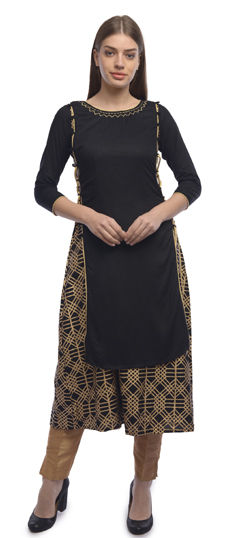 Black and Grey color Salwar Kameez in Rayon fabric with Embroidered, Printed work