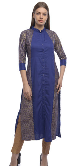 Blue color Salwar Kameez in Rayon fabric with Printed work