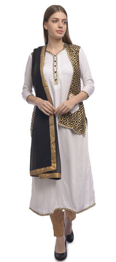 Black and Grey, White and Off White color Salwar Kameez in Rayon fabric with Printed work