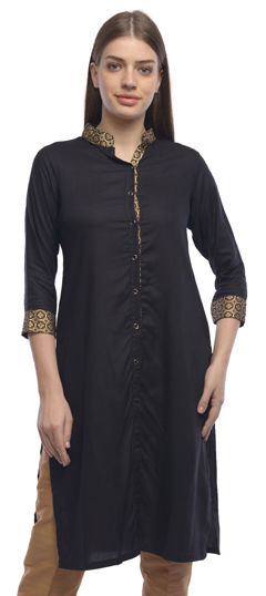 Black and Grey color Kurti in Rayon fabric with Printed work