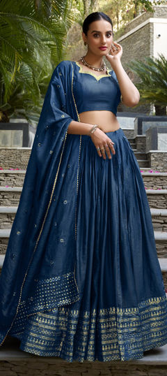 Blue color Lehenga in Chanderi Silk fabric with Weaving, Zari work