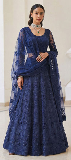 Blue color Lehenga in Net fabric with Embroidered, Resham, Sequence, Thread work