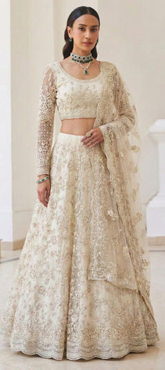White and Off White color Lehenga in Net fabric with Embroidered, Resham, Sequence, Thread work