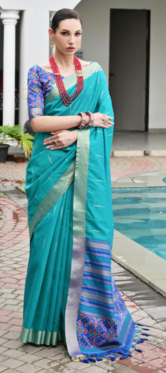 Blue color Saree in Raw Silk fabric with Weaving, Zari work