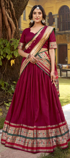Pink and Majenta color Lehenga in Chanderi Silk fabric with Weaving, Zari work