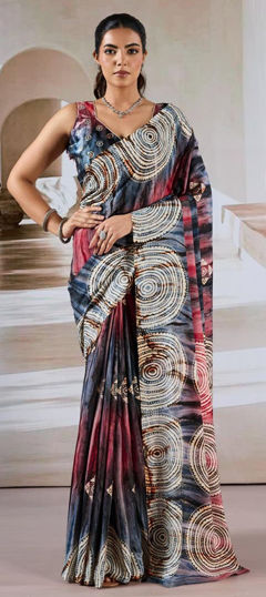 Multicolor color Saree in Satin Silk fabric with Printed work