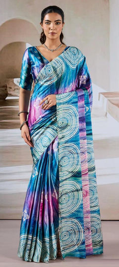Multicolor color Saree in Satin Silk fabric with Printed work