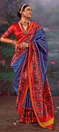 Blue, Red and Maroon color Saree in Art Silk fabric with Printed work