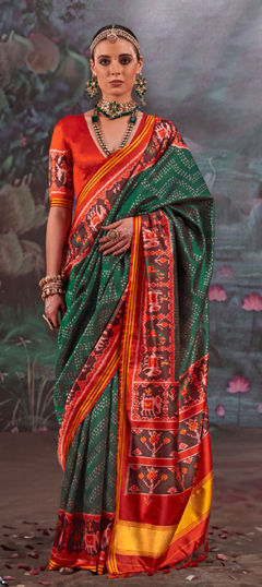 Green, Red and Maroon color Saree in Art Silk fabric with Printed work