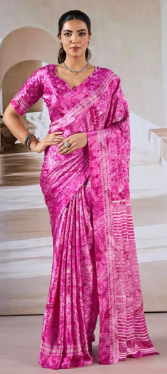 Pink and Majenta color Saree in Satin Silk fabric with Printed work