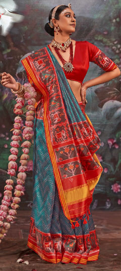 Blue, Red and Maroon color Saree in Art Silk fabric with Printed work