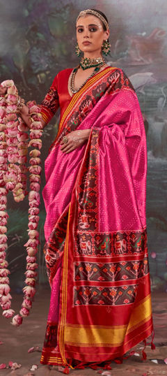 Pink and Majenta, Red and Maroon color Saree in Art Silk fabric with Printed work