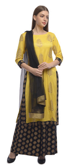 Yellow color Salwar Kameez in Rayon fabric with Printed work
