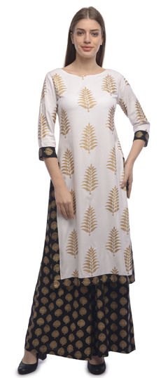 White and Off White color Salwar Kameez in Rayon fabric with Printed work