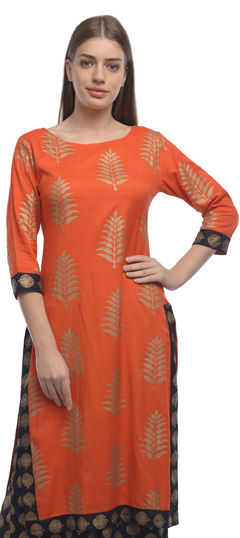 Orange color Kurti in Rayon fabric with Printed work