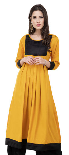 Yellow color Kurti in Rayon fabric with Thread work