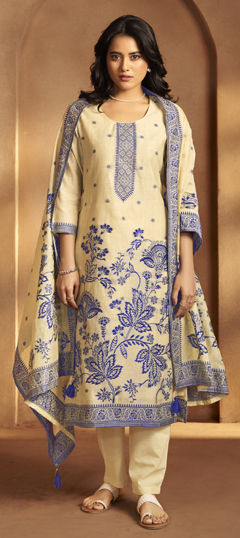 White and Off White color Salwar Kameez in Art Silk fabric with Weaving work