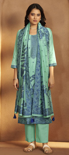Blue color Salwar Kameez in Art Silk fabric with Weaving work