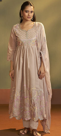 Pink and Majenta color Salwar Kameez in Cotton fabric with Embroidered work