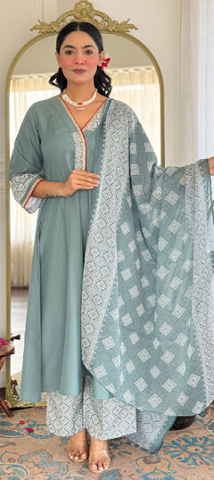 Green color Salwar Kameez in Rayon fabric with Embroidered, Printed work