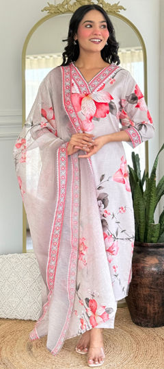 White and Off White color Salwar Kameez in Rayon fabric with Floral, Printed work