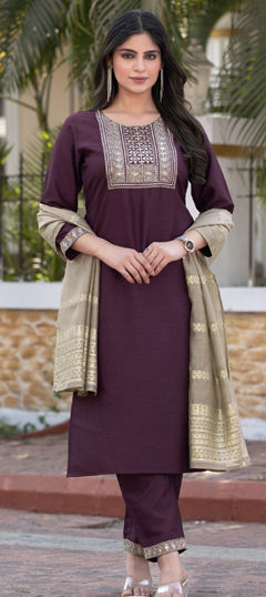 Purple and Violet color Salwar Kameez in Blended fabric with Embroidered work