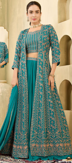 Blue color Long Lehenga Choli in Georgette fabric with Embroidered, Sequence, Thread, Zari work