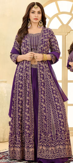 Purple and Violet color Long Lehenga Choli in Georgette fabric with Embroidered, Sequence, Thread, Zari work
