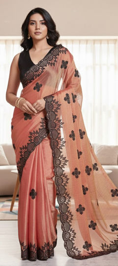 Pink and Majenta color Saree in Chiffon fabric with Embroidered work