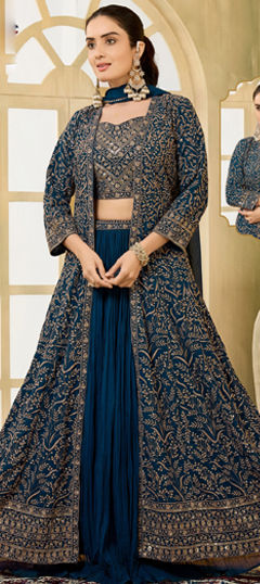 Blue color Long Lehenga Choli in Silk fabric with Embroidered, Sequence, Thread, Zari work