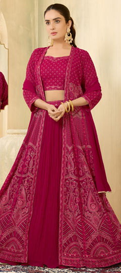 Pink and Majenta color Long Lehenga Choli in Silk fabric with Embroidered, Sequence, Thread, Zari work