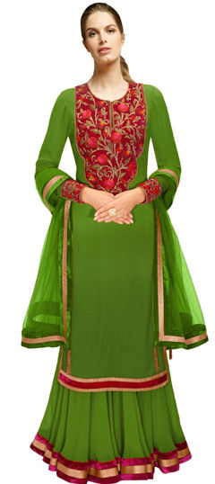 Green color Salwar Kameez in Georgette fabric with Embroidered, Thread work