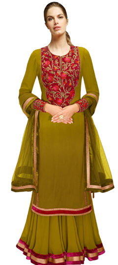 Green color Salwar Kameez in Georgette fabric with Embroidered, Thread work