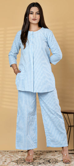Blue color Co-ords Set in Cotton fabric with Printed work