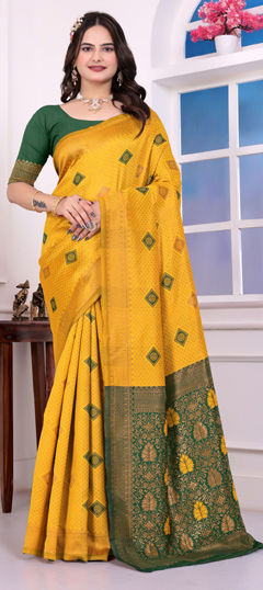 Yellow color Saree in Art Silk fabric with Weaving work