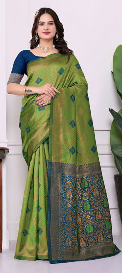 Green color Saree in Art Silk fabric with Weaving work