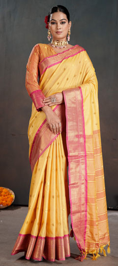 Yellow color Saree in Art Silk fabric with Weaving work