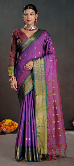 Purple and Violet color Saree in Art Silk fabric with Weaving work