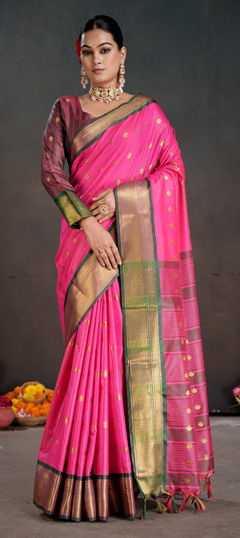 Pink and Majenta color Saree in Art Silk fabric with Weaving work