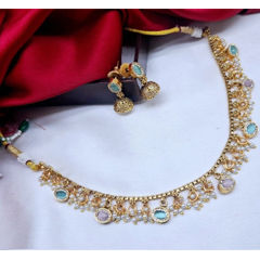 Gold Rodium Polish Multicolor color Necklace in Metal Alloy studded with Beads, Pearl
