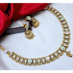 Gold Rodium Polish Multicolor color Necklace in Metal Alloy studded with Beads, CZ Diamond