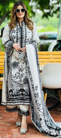 Beige and Brown color Salwar Kameez in Satin fabric with Digital Print work